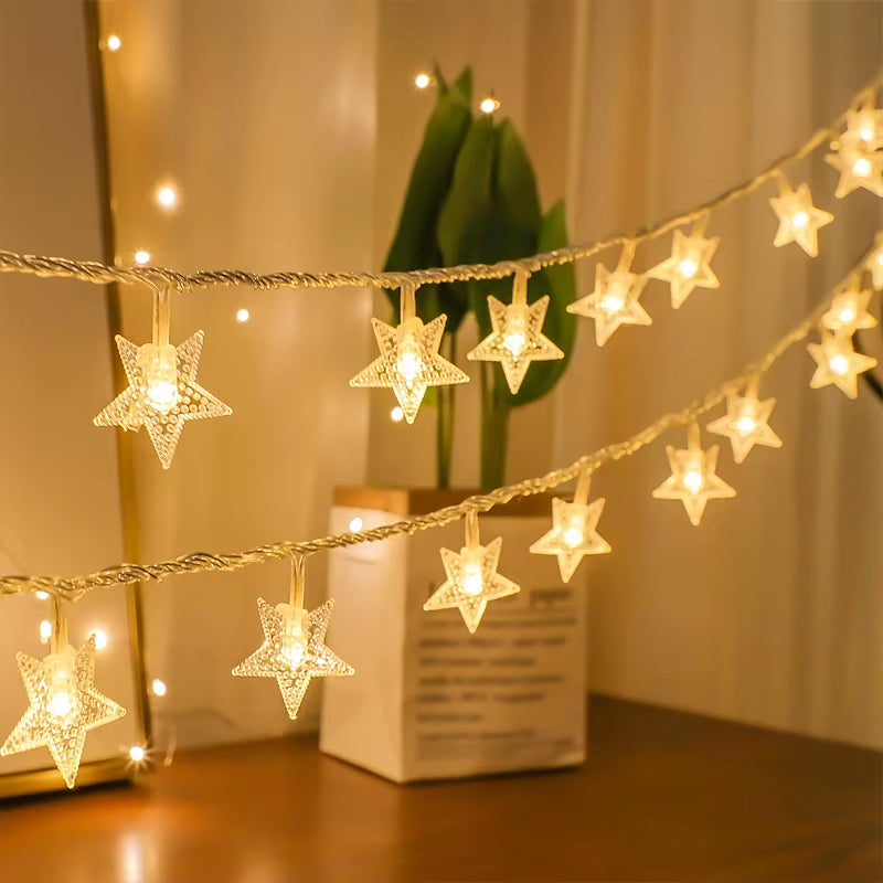 Star LED Garland String Lights Fairy Warm White Garland for DIY Home Kids Room Birthday Wedding Christmas Party Decoration