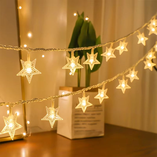 Star LED Garland String Lights Fairy Warm White Garland for DIY Home Kids Room Birthday Wedding Christmas Party Decoration