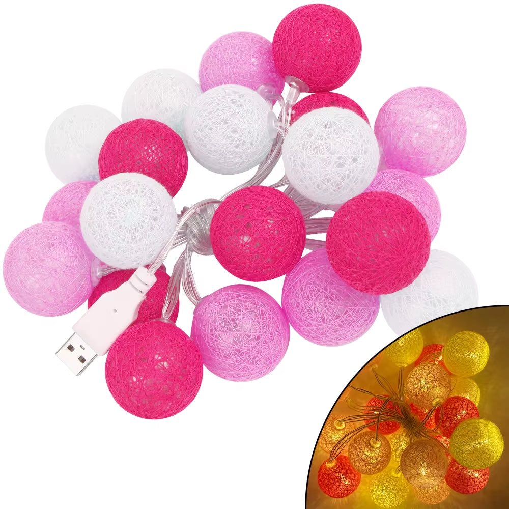 2.2M 20 LED Cotton Ball Garland Lights String Christmas Xmas Outdoor Holiday Wedding Party Baby Bed Fairy Lights Decorations