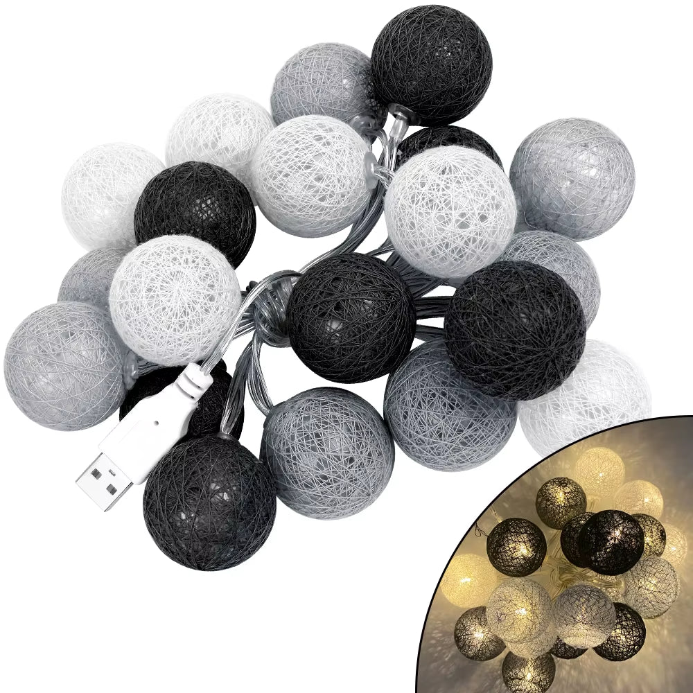 2.2M 20 LED Cotton Ball Garland Lights String Christmas Xmas Outdoor Holiday Wedding Party Baby Bed Fairy Lights Decorations