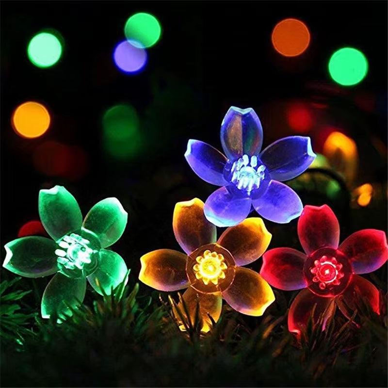5M 7M 12M 22M Peach Flower Solar Lamp Power LED String Fairy Lights 6V Solar Garlands Garden Christmas Decor for Outdoor