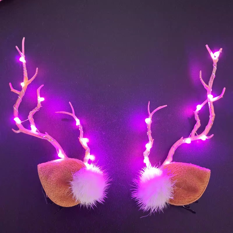 LED Christmas Antler Headwear for Women Girls Glowing Elk Horn Hair Clip Christmas Gift Elk Hairpin with Lights Navidad Decor