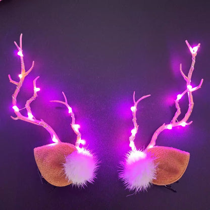 LED Christmas Antler Headwear for Women Girls Glowing Elk Horn Hair Clip Christmas Gift Elk Hairpin with Lights Navidad Decor