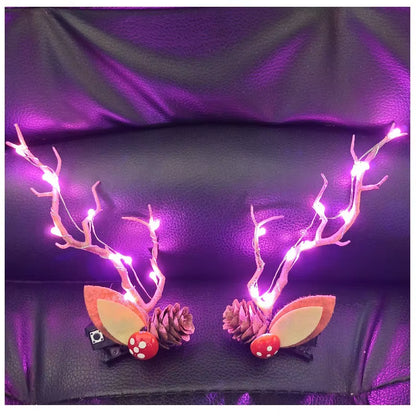 LED Christmas Antler Headwear for Women Girls Glowing Elk Horn Hair Clip Christmas Gift Elk Hairpin with Lights Navidad Decor