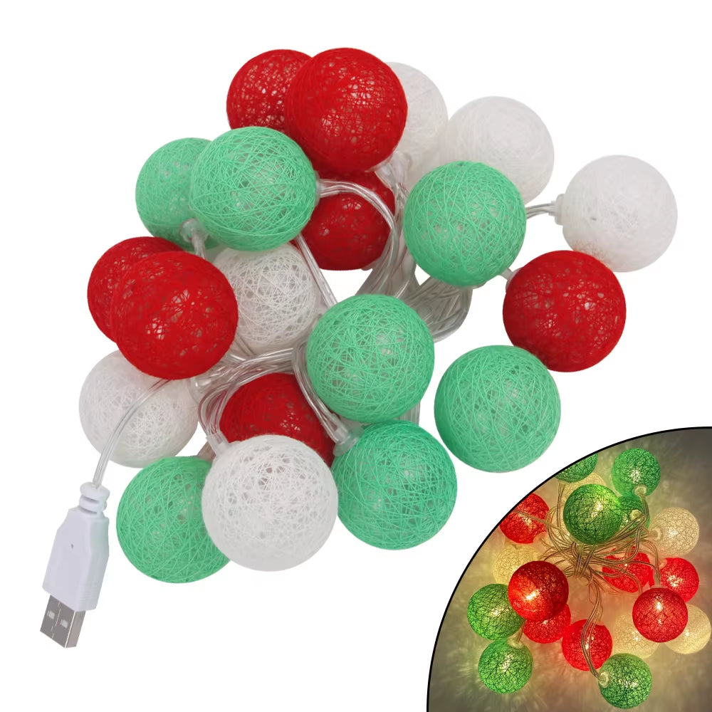 2.2M 20 LED Cotton Ball Garland Lights String Christmas Xmas Outdoor Holiday Wedding Party Baby Bed Fairy Lights Decorations