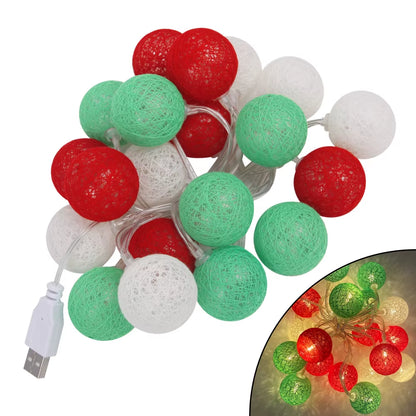 2.2M 20 LED Cotton Ball Garland Lights String Christmas Xmas Outdoor Holiday Wedding Party Baby Bed Fairy Lights Decorations