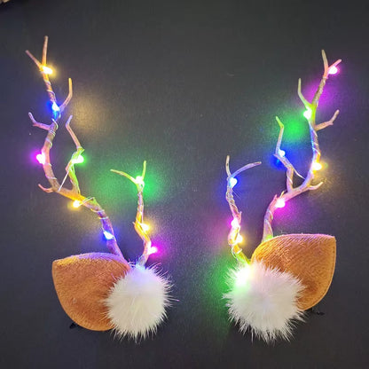 LED Christmas Antler Headwear for Women Girls Glowing Elk Horn Hair Clip Christmas Gift Elk Hairpin with Lights Navidad Decor