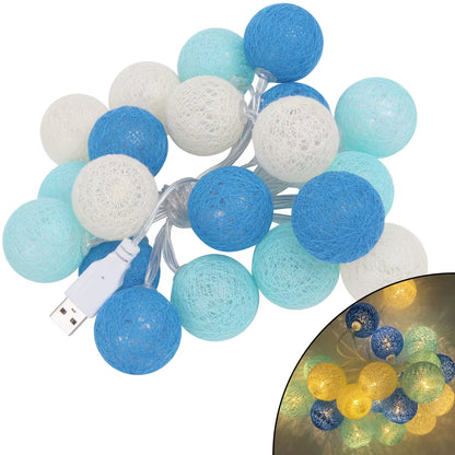 2.2M 20 LED Cotton Ball Garland Lights String Christmas Xmas Outdoor Holiday Wedding Party Baby Bed Fairy Lights Decorations