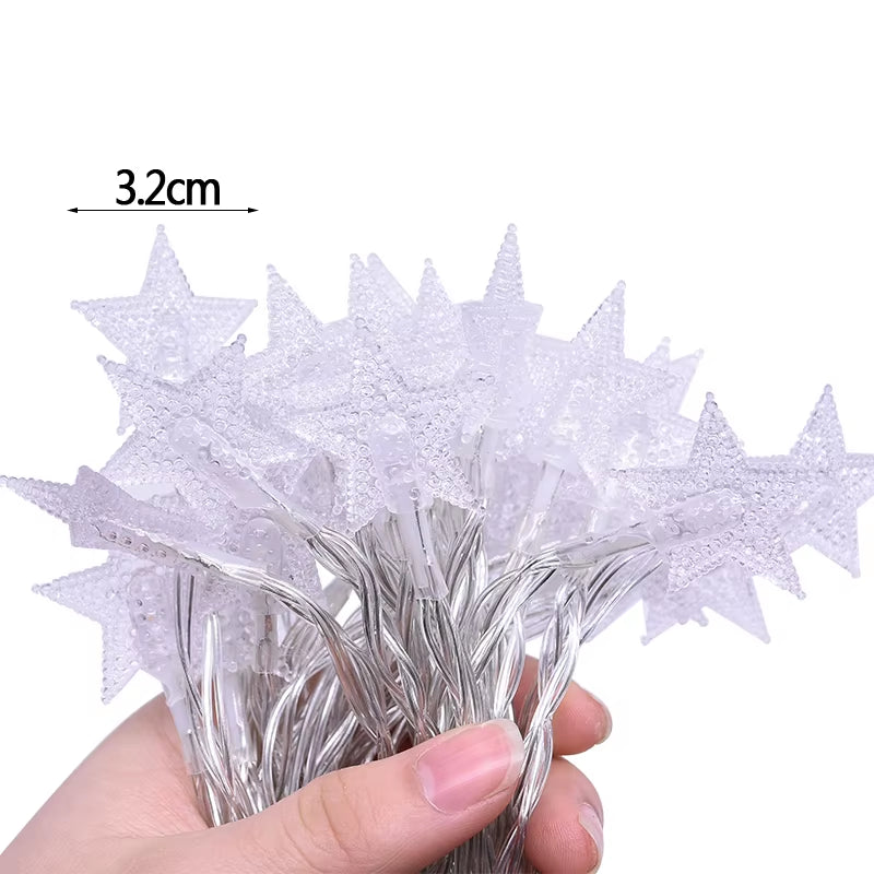 Star LED Garland String Lights Fairy Warm White Garland for DIY Home Kids Room Birthday Wedding Christmas Party Decoration