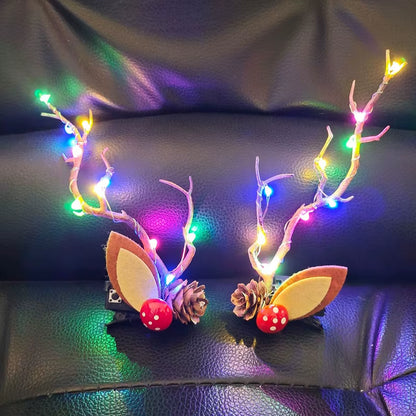 LED Christmas Antler Headwear for Women Girls Glowing Elk Horn Hair Clip Christmas Gift Elk Hairpin with Lights Navidad Decor