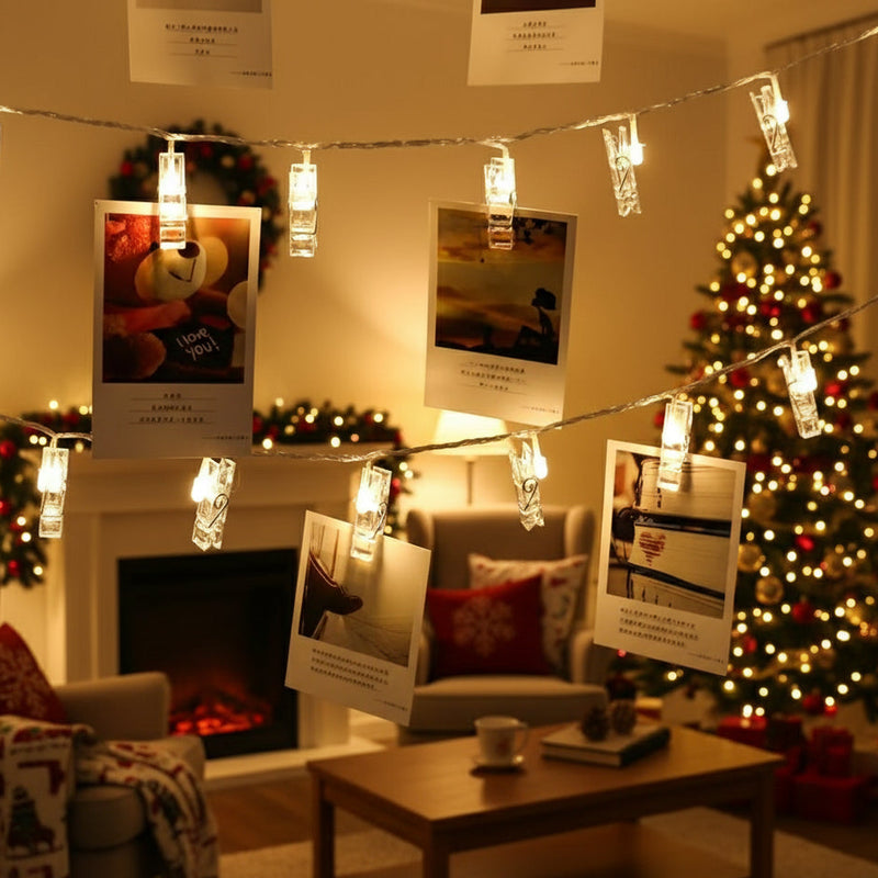 Guirnalda para Fotos con Luces LED – Pinzas Iluminadas