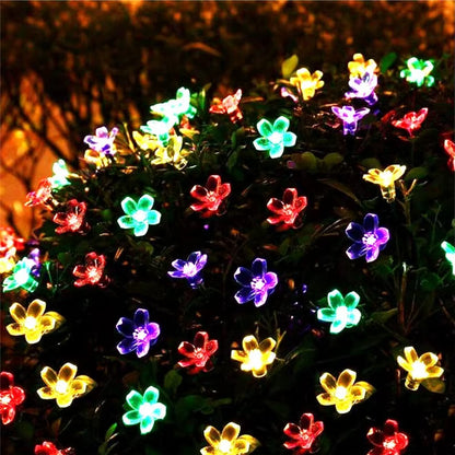 5M 7M 12M 22M Peach Flower Solar Lamp Power LED String Fairy Lights 6V Solar Garlands Garden Christmas Decor for Outdoor