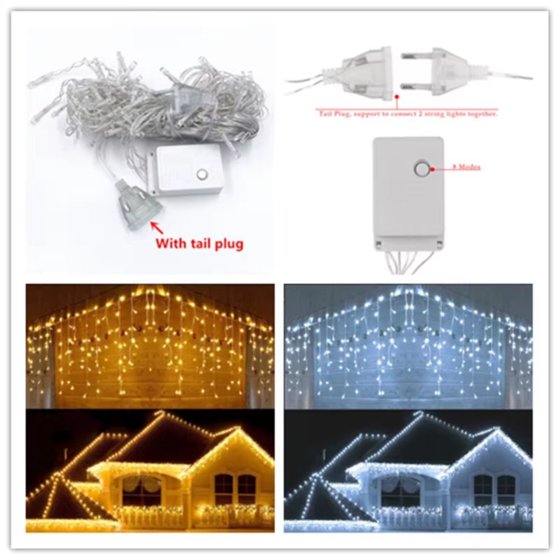 5M Waterproof Outdoor Christmas Light Droop 0.4-0.6M Led Curtain Icicle String Lights Garden Mall Eaves Decorative Lights
