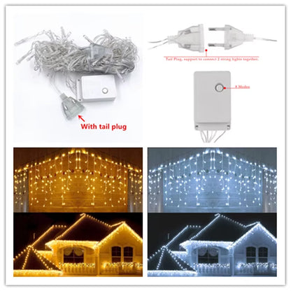 5M Waterproof Outdoor Christmas Light Droop 0.4-0.6M Led Curtain Icicle String Lights Garden Mall Eaves Decorative Lights
