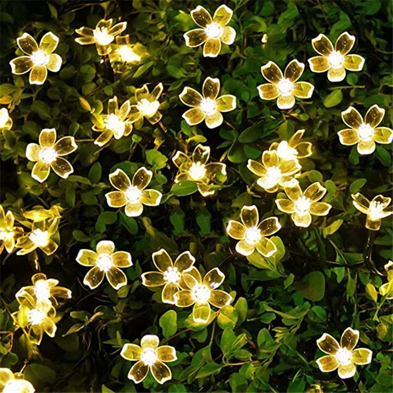 5M 7M 12M 22M Peach Flower Solar Lamp Power LED String Fairy Lights 6V Solar Garlands Garden Christmas Decor for Outdoor