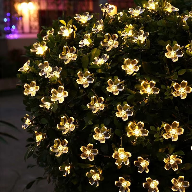 5M 7M 12M 22M Peach Flower Solar Lamp Power LED String Fairy Lights 6V Solar Garlands Garden Christmas Decor for Outdoor